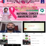 Webinar on Cancer Awareness oraganized by NCC Naval Unit M G College