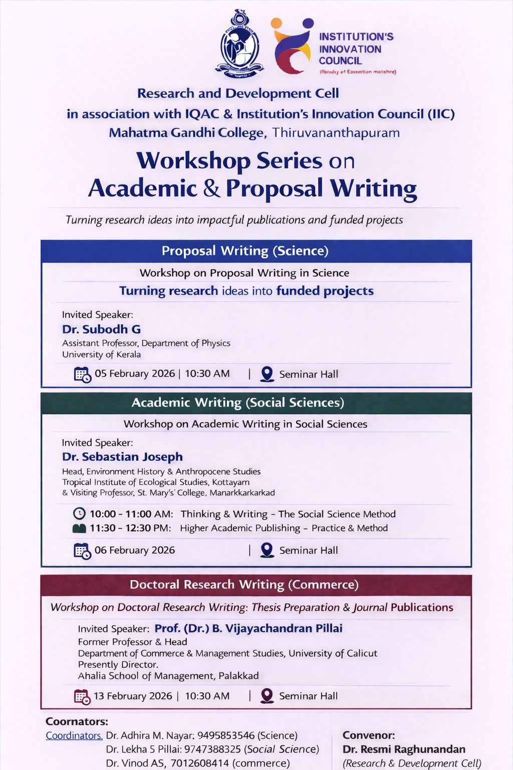 Workshop Series on Academic & Proposal Writing